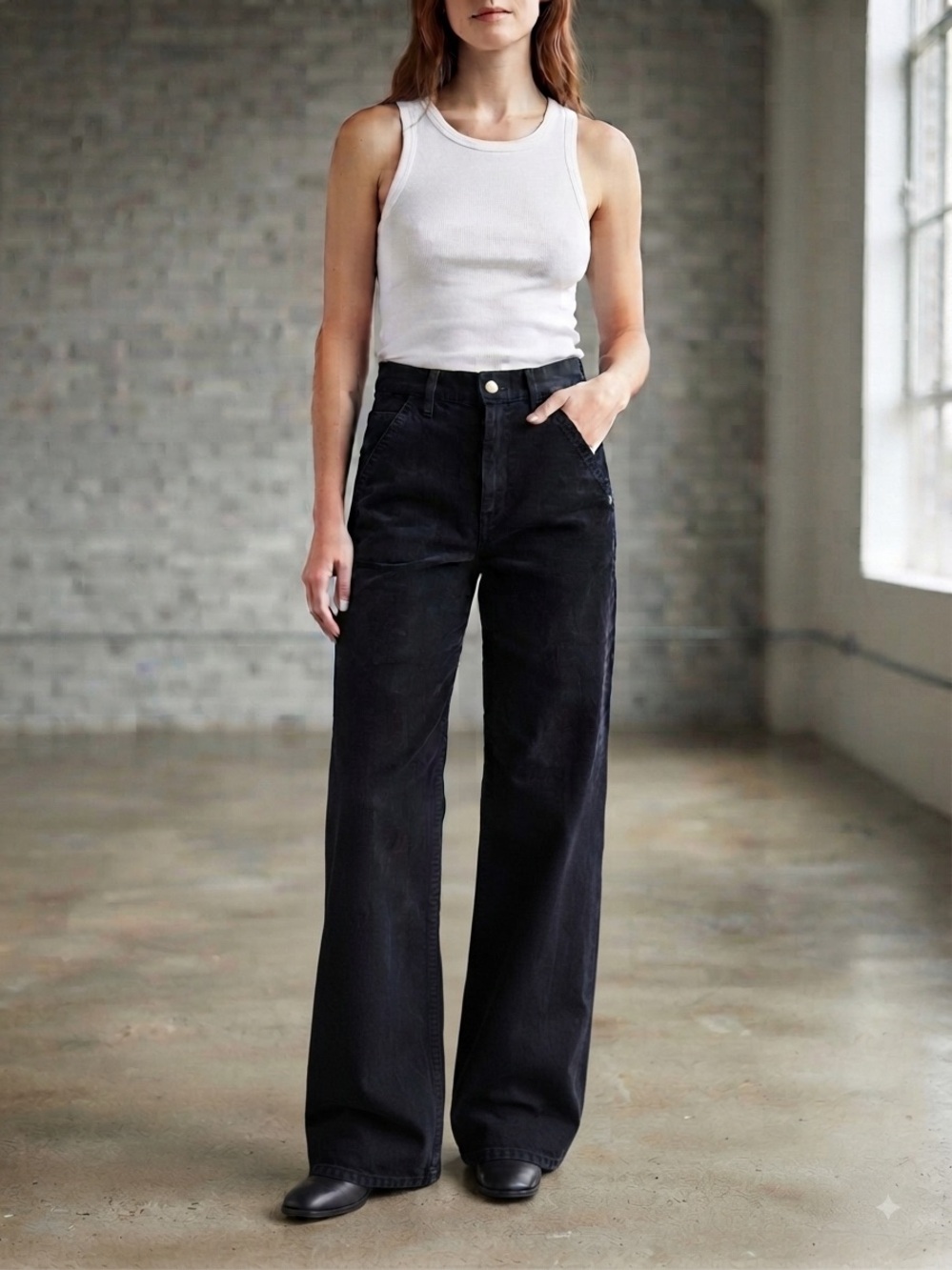 Talula Black Corduroy High-Rise Wide-Leg Pants Size US 0